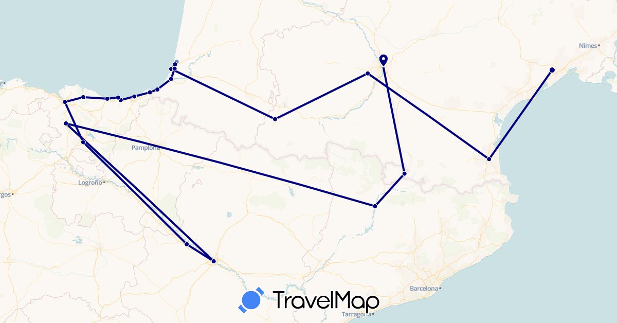 TravelMap itinerary: driving, cycling, hiking in Andorra, Spain, France (Europe)